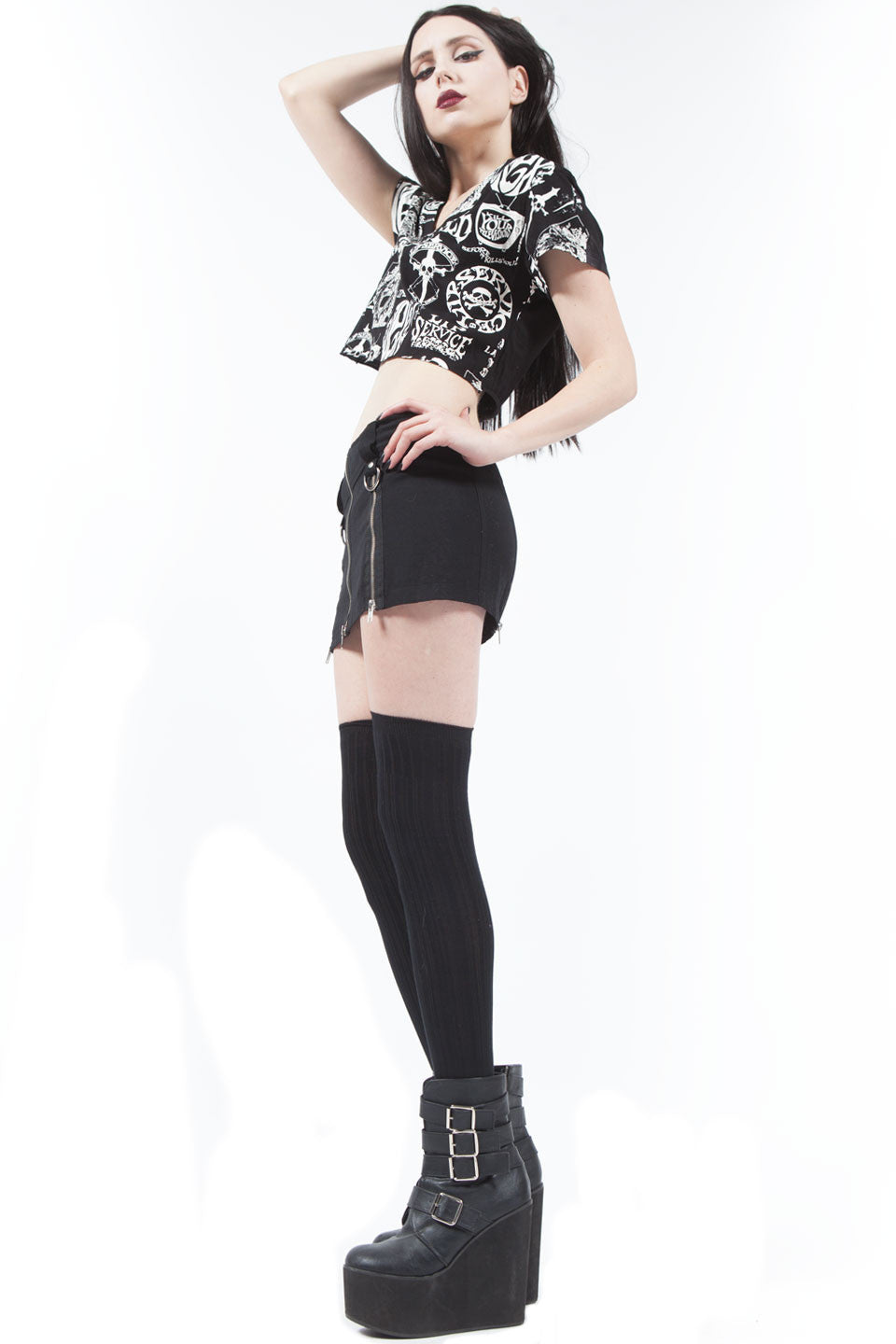 Multi Logo V-neck T-Shirt-Tops-Lip Service