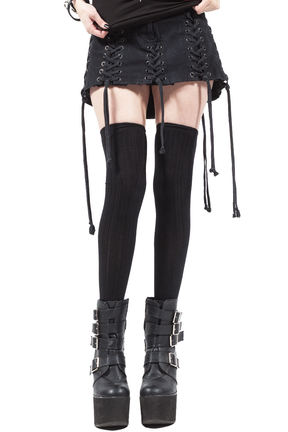 Lace Up Micro Mini Skirt-Dresses-Lip Service