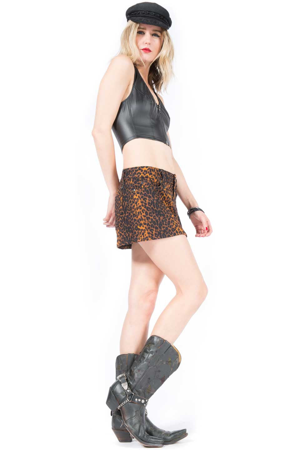 Vintage Leopard Short Jean Skirt-Skirts-Lip Service