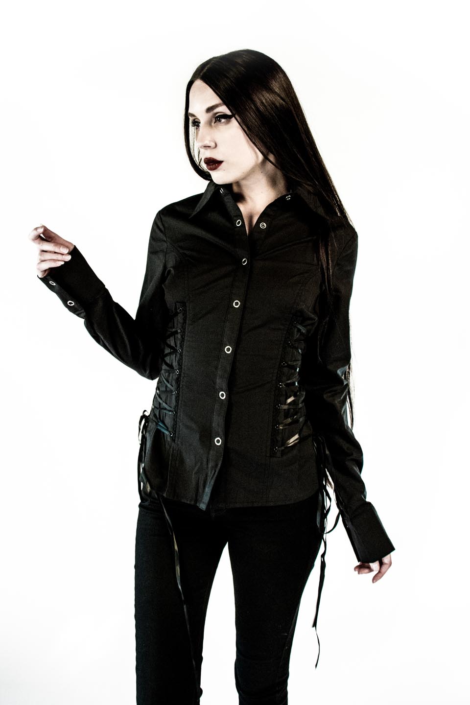 Vintage Wicked Lace Up Blouse-Tops-Lip Service