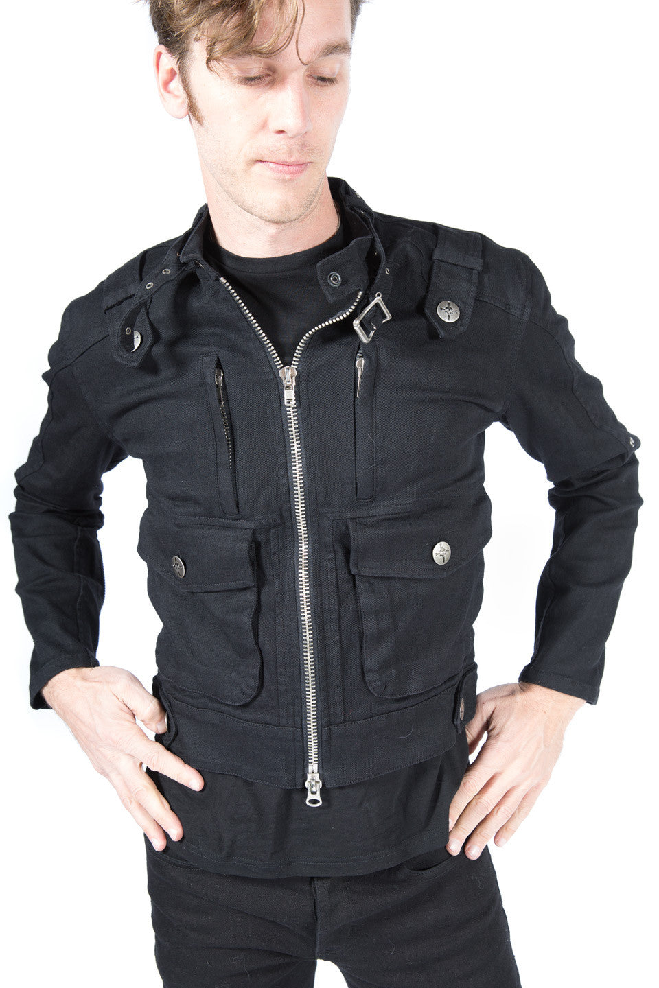 Black Snap Men's Biker Jacket-Jacket-Lip Service