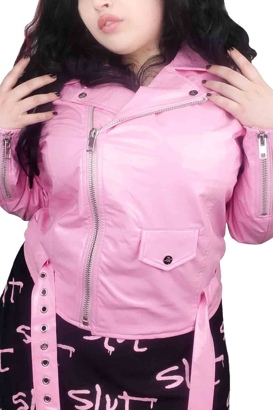 Classic Vinyl Moto Jacket Pink-Jacket-Lip Service