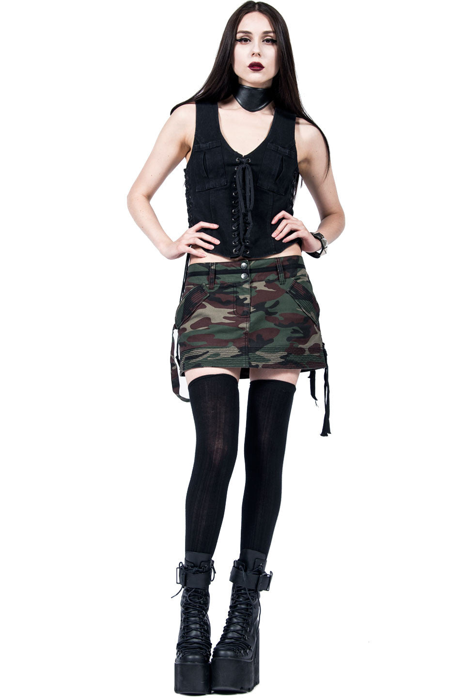 Vintage Camo Print Mini Skirt-Skirts-Lip Service