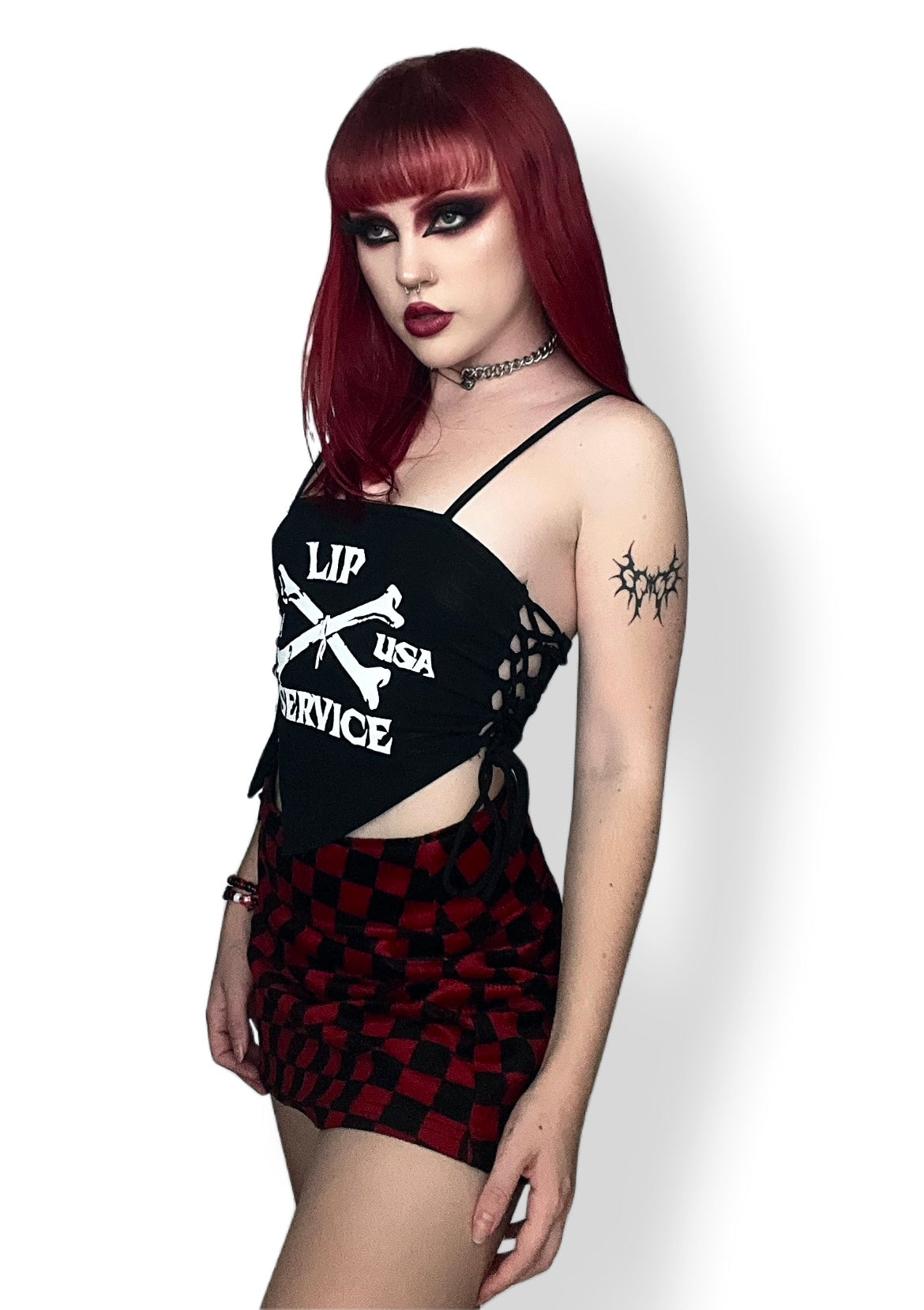 Side Lace Black Cross Bones Top-Tops-Lip Service