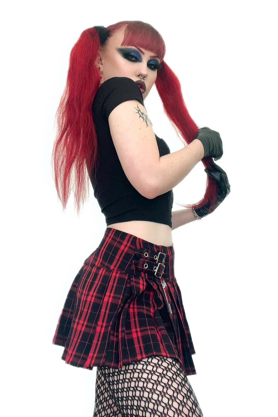 World's End Pleated Mini Skirt in Red & Black Plaid-Skirts-Lip Service