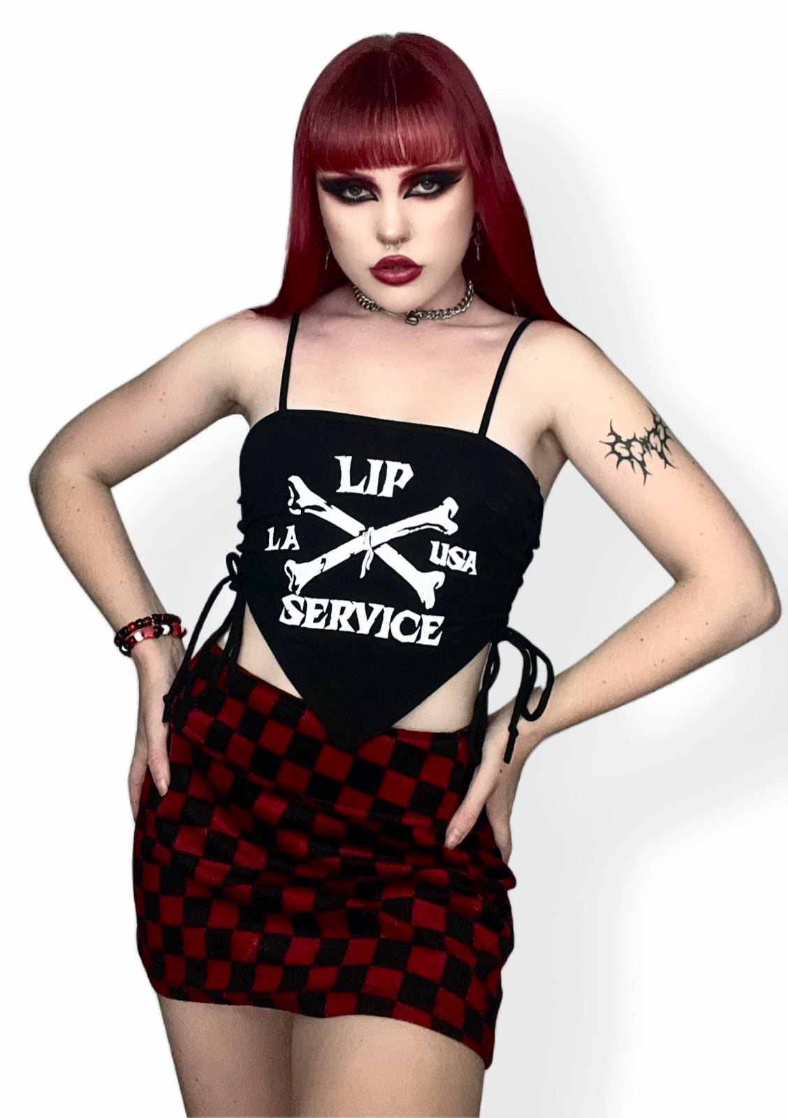 Side Lace Black Cross Bones Top-Tops-Lip Service