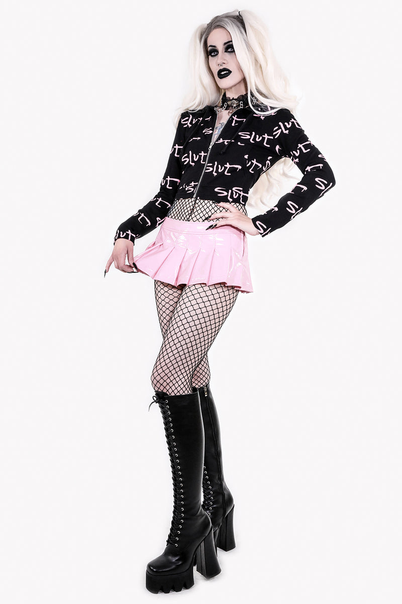 Light Pink Vinyl Pleated Micro Mini Skirt-Bottoms-Lip Service
