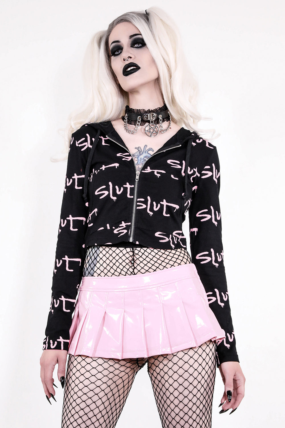 Light Pink Vinyl Pleated Micro Mini Skirt-Bottoms-Lip Service