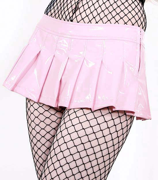 Light Pink Vinyl Pleated Micro Mini Skirt-Bottoms-Lip Service