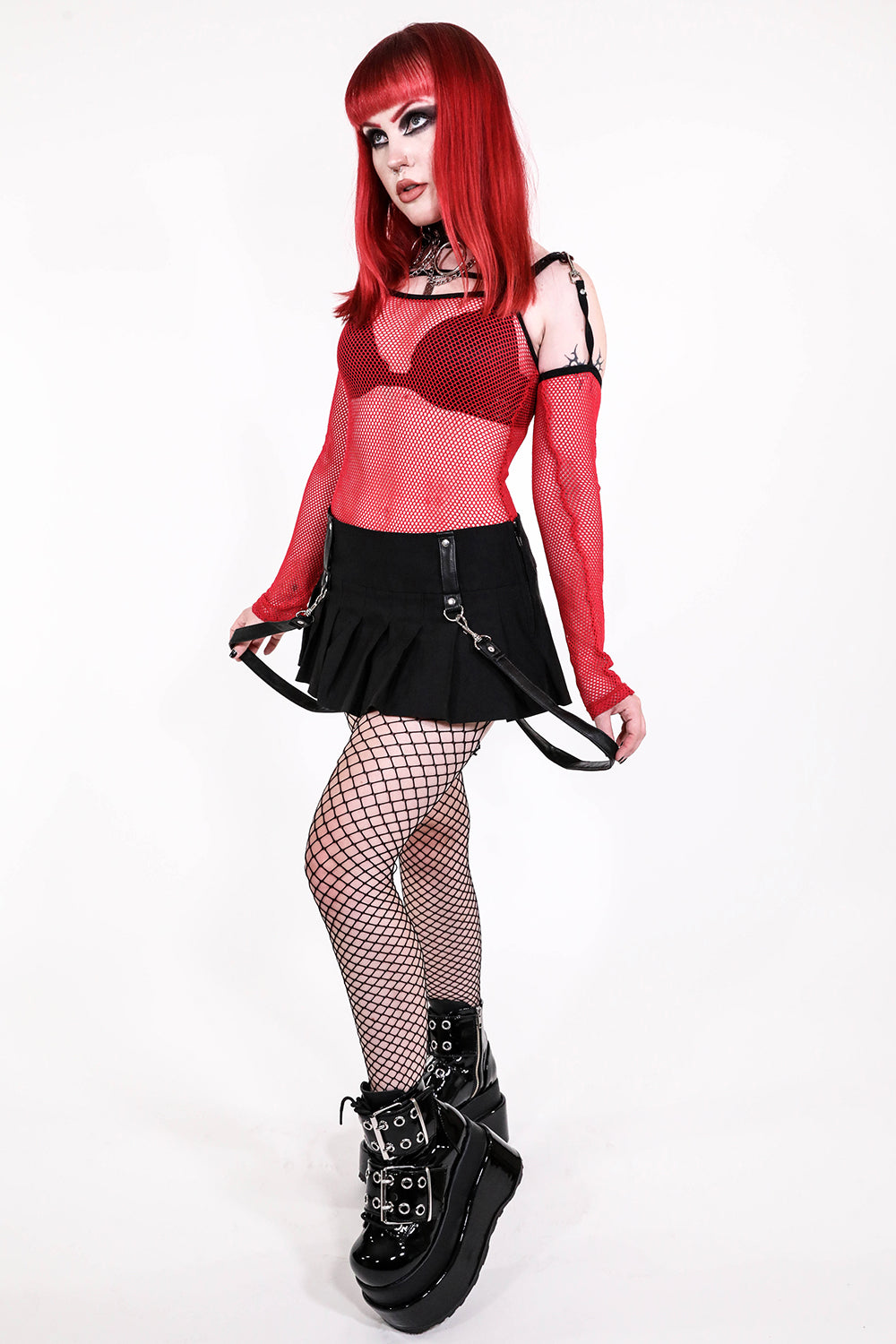 Red Transformer Fishnet Top-Tops-Lip Service