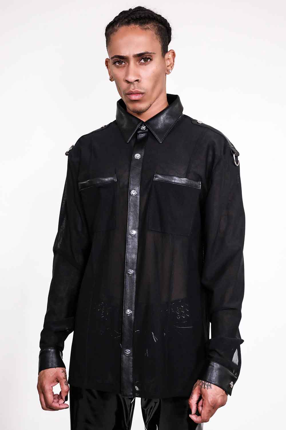 mesh dress shirt men Men's Sheer Black Shirt