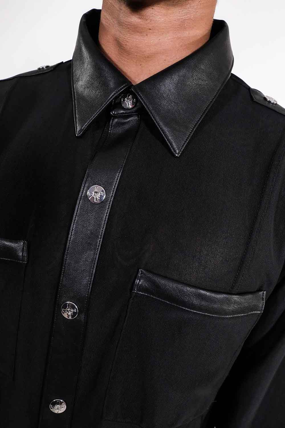 Men's Long Sleeve Mesh Top with PU details-Tops-Lip Service