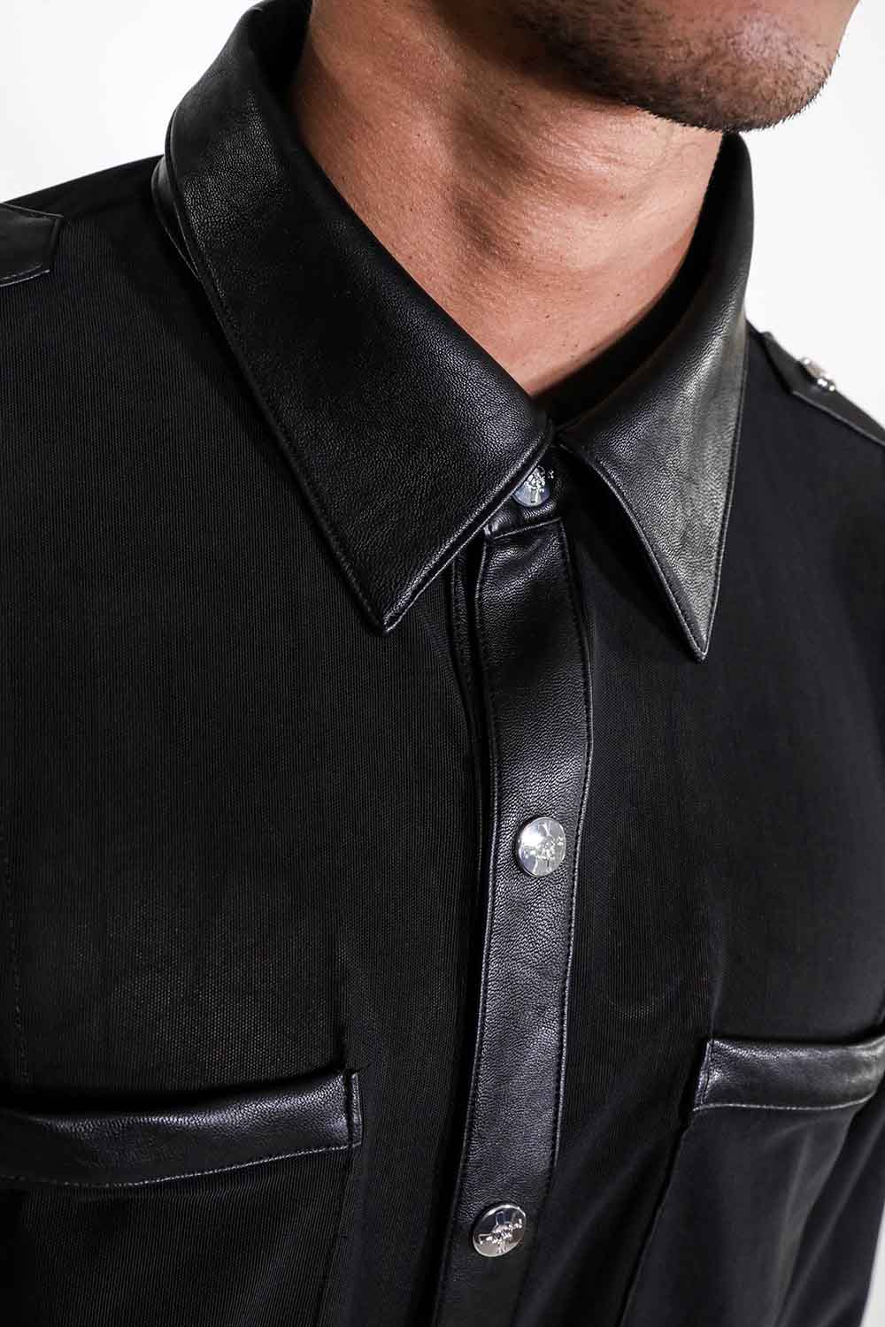 Men's Long Sleeve Mesh Top with PU details-Tops-Lip Service