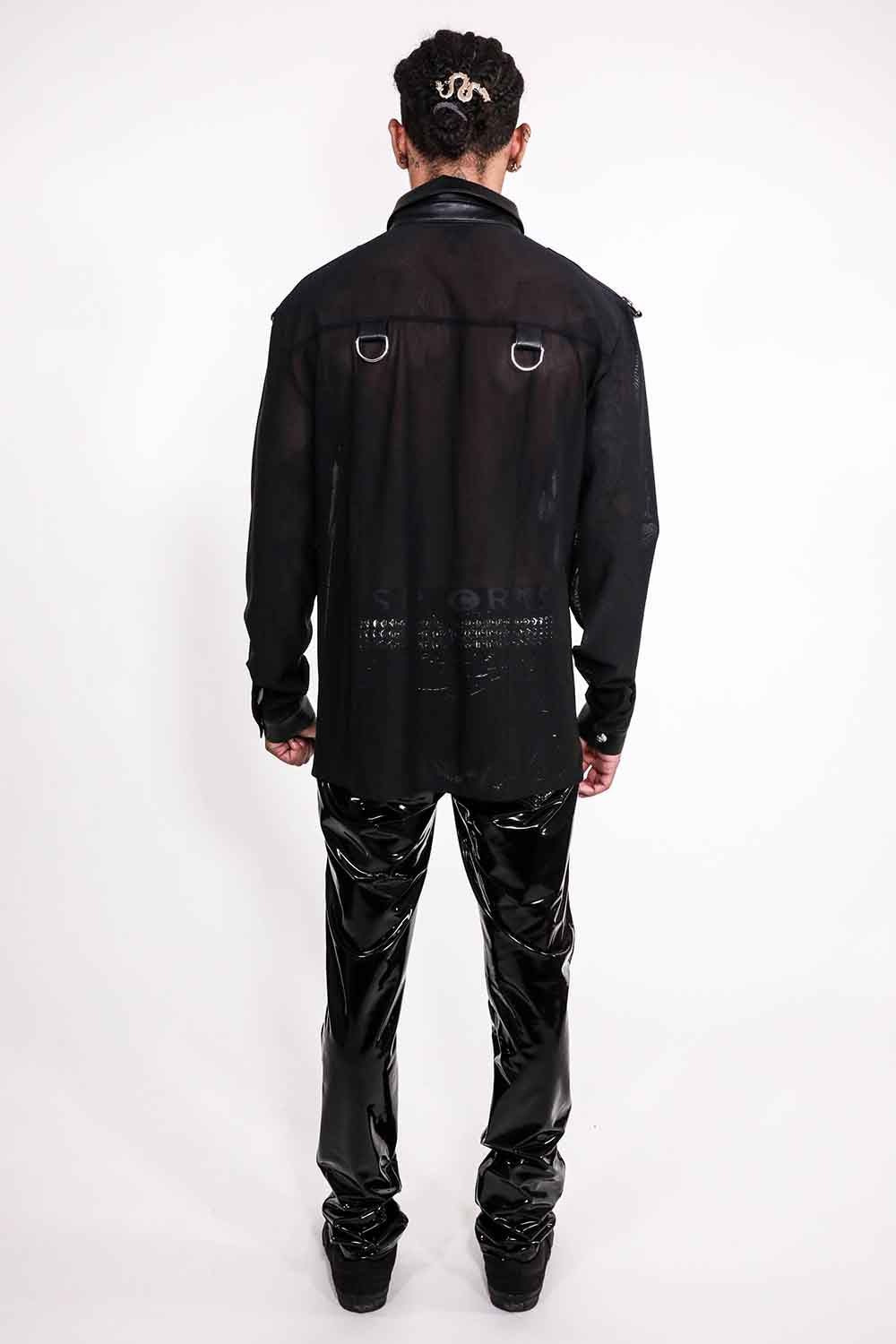 Men's Long Sleeve Mesh Top with PU details-Tops-Lip Service