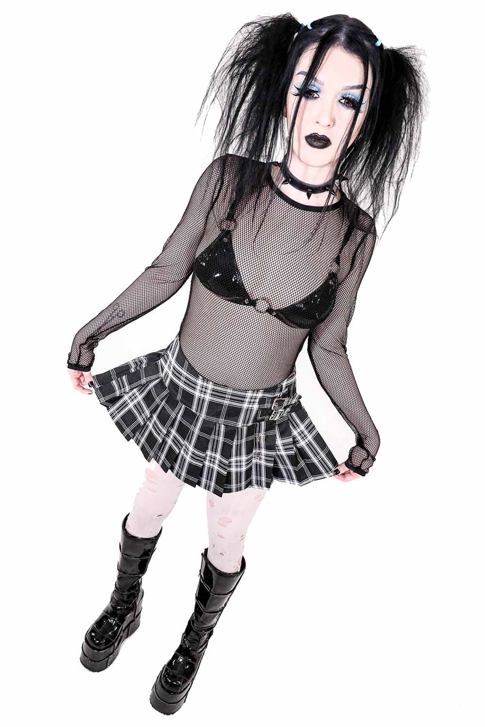 World's End Pleated Mini Skirt in Black Plaid-Skirts-Lip Service