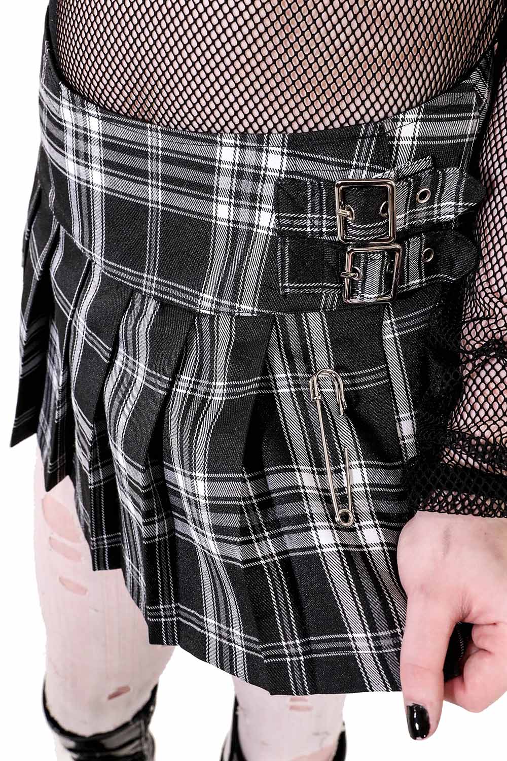 World's End Pleated Mini Skirt in Black Plaid-Skirts-Lip Service