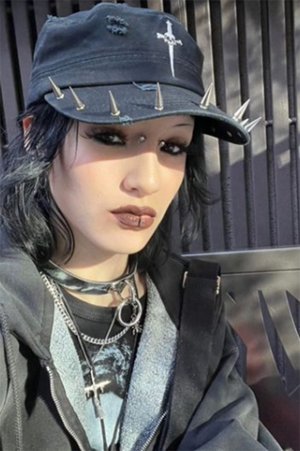 Spiked Distressed Rivethead Hat-Accessories-Lip Service
