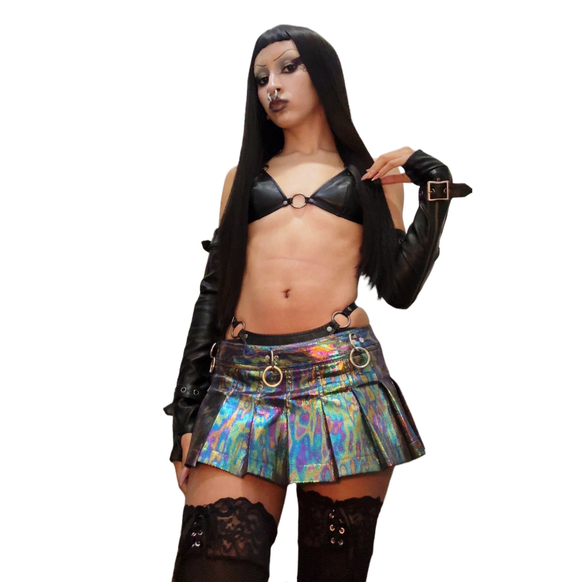 Oil Spill Pleated Micro Mini D-ring Skirt-Bottoms-Lip Service