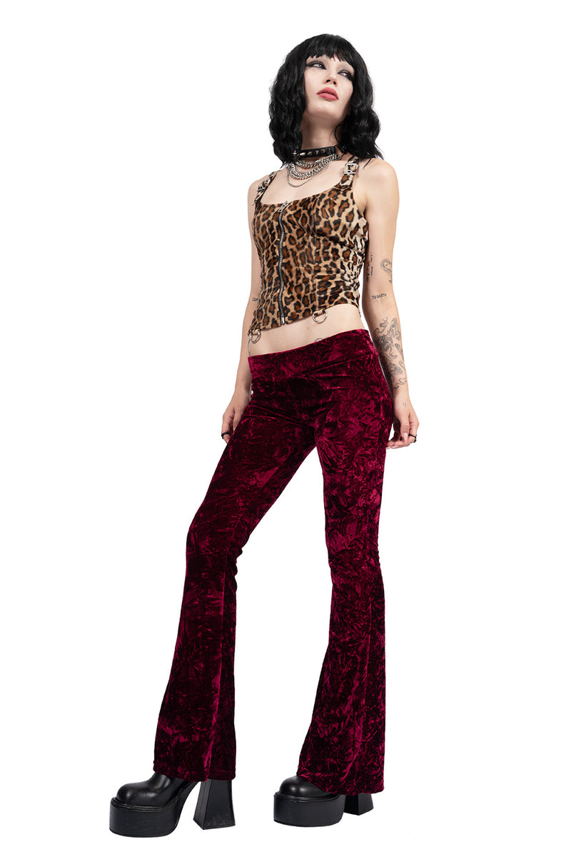 Hells Bells Brandy Burgundy Velvet Bell Bottom Leggings-Leggings-Lip Service