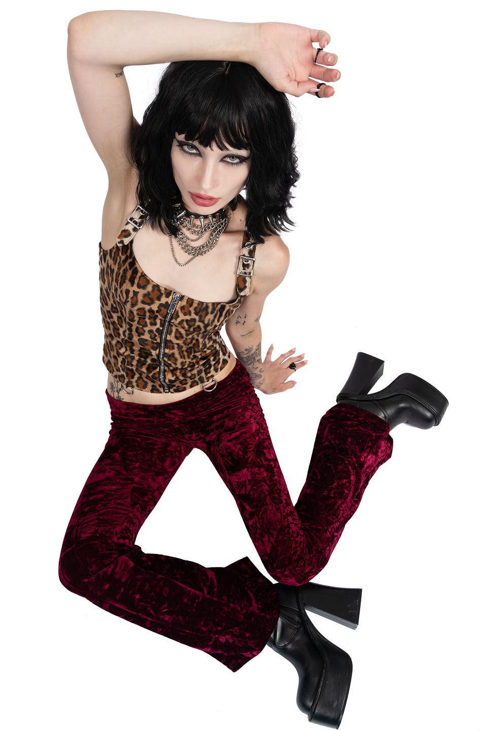 Hells Bells Brandy Burgundy Velvet Bell Bottom Leggings-Leggings-Lip Service