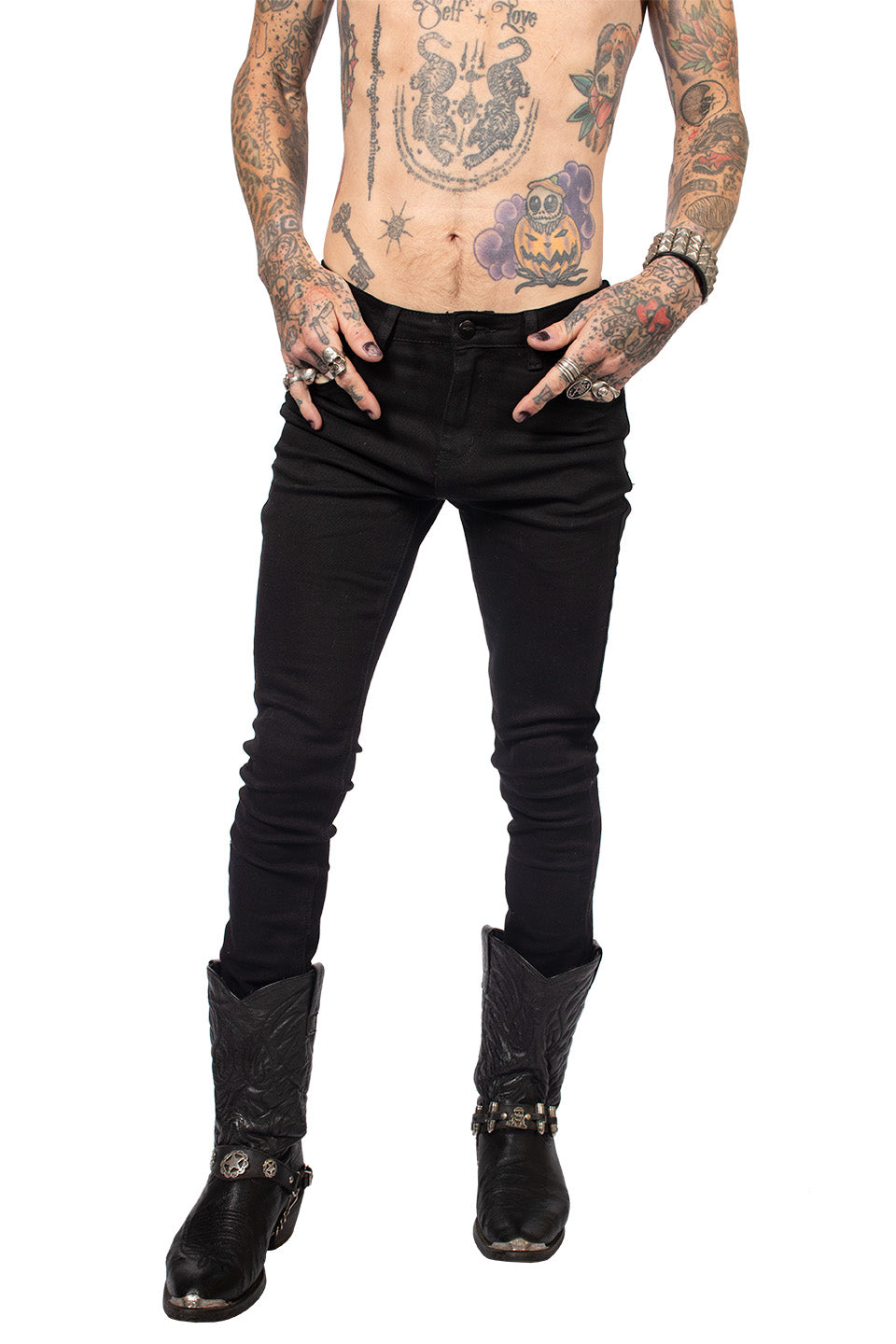 THE 301-G SKINNY BLACK STRETCH FxxK'N JEANS-Bottoms-Lip Service