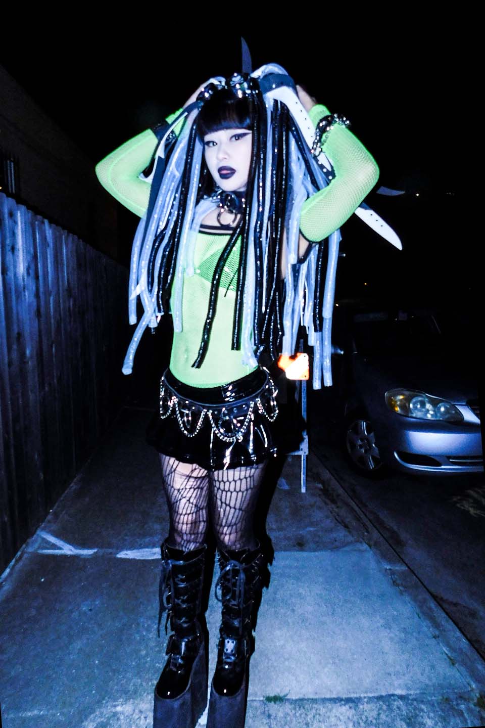 Cyber Green Transformer Fishnet Top-Tops-Lip Service