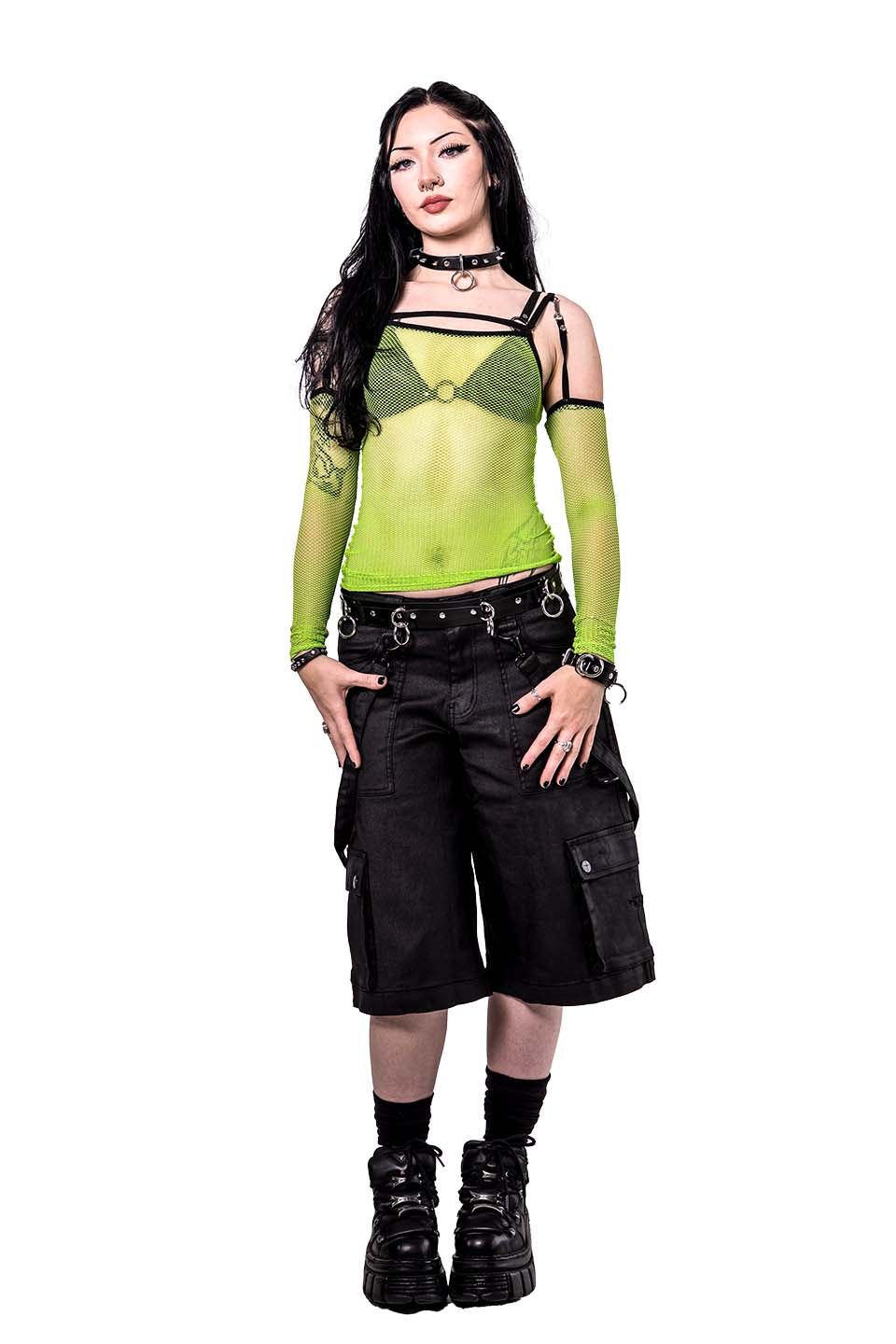 Cyber Green Transformer Fishnet Top-Tops-Lip Service