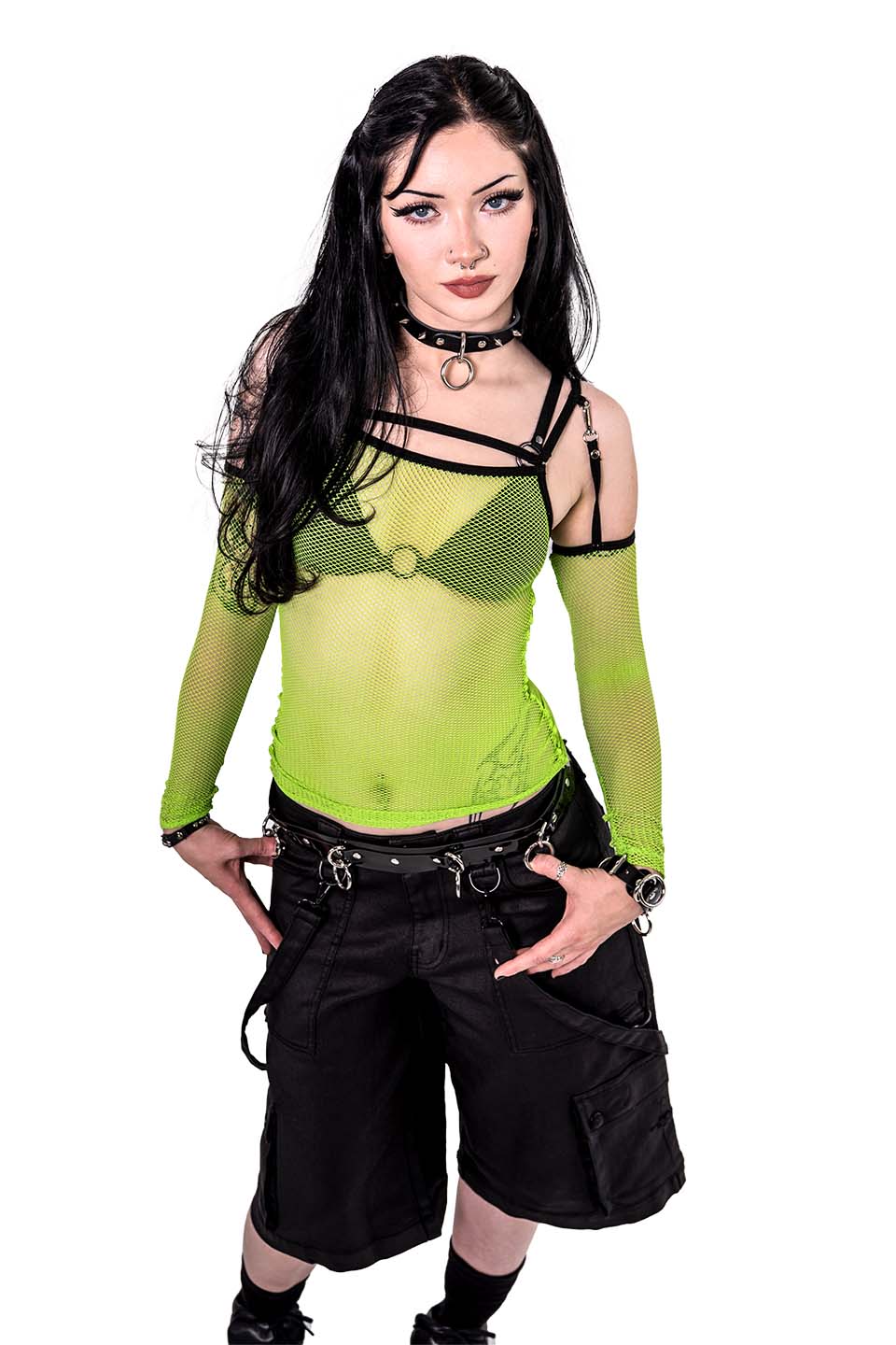 Cyber Green Transformer Fishnet Top-Tops-Lip Service