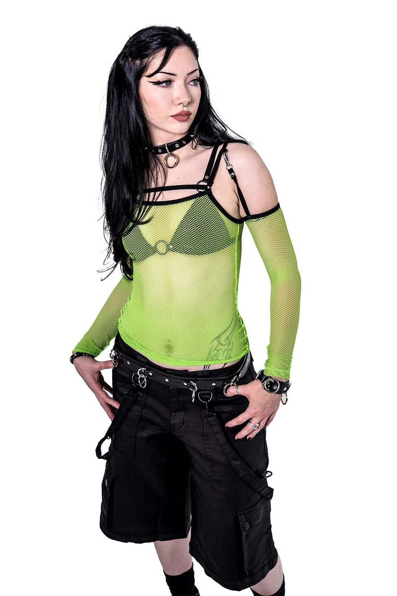 Cyber Green Transformer Fishnet Top-Tops-Lip Service