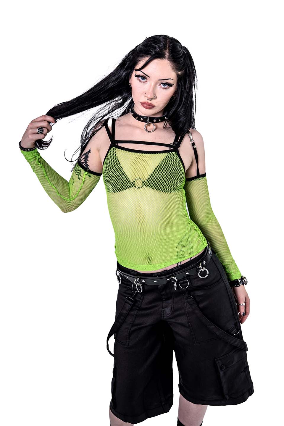 Cyber Green Transformer Fishnet Top-Tops-Lip Service