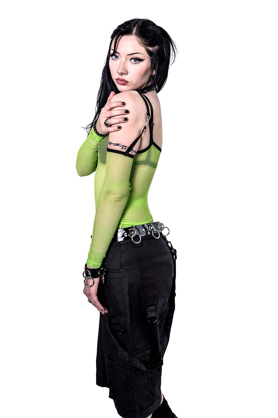 Cyber Green Transformer Fishnet Top-Tops-Lip Service