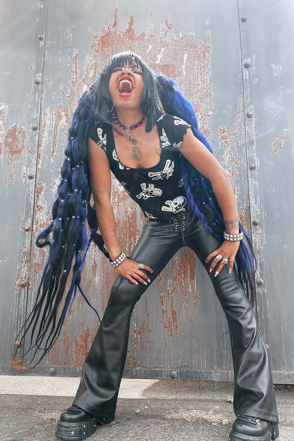 The Hellraiser Black Vegan Leather Boot Cut Pants-PANTS-Lip Service