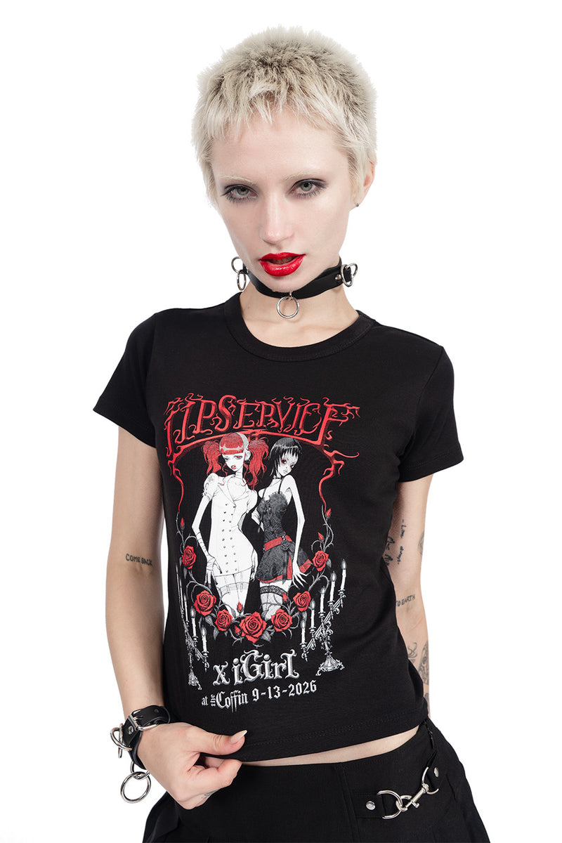 Lip Service X iGirl Coffin Rose Party Tee-Tops-Lip Service