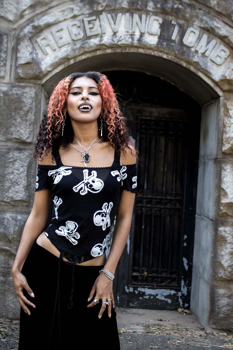 Mesh Skull and Cross Bones Top-Tops-Lip Service