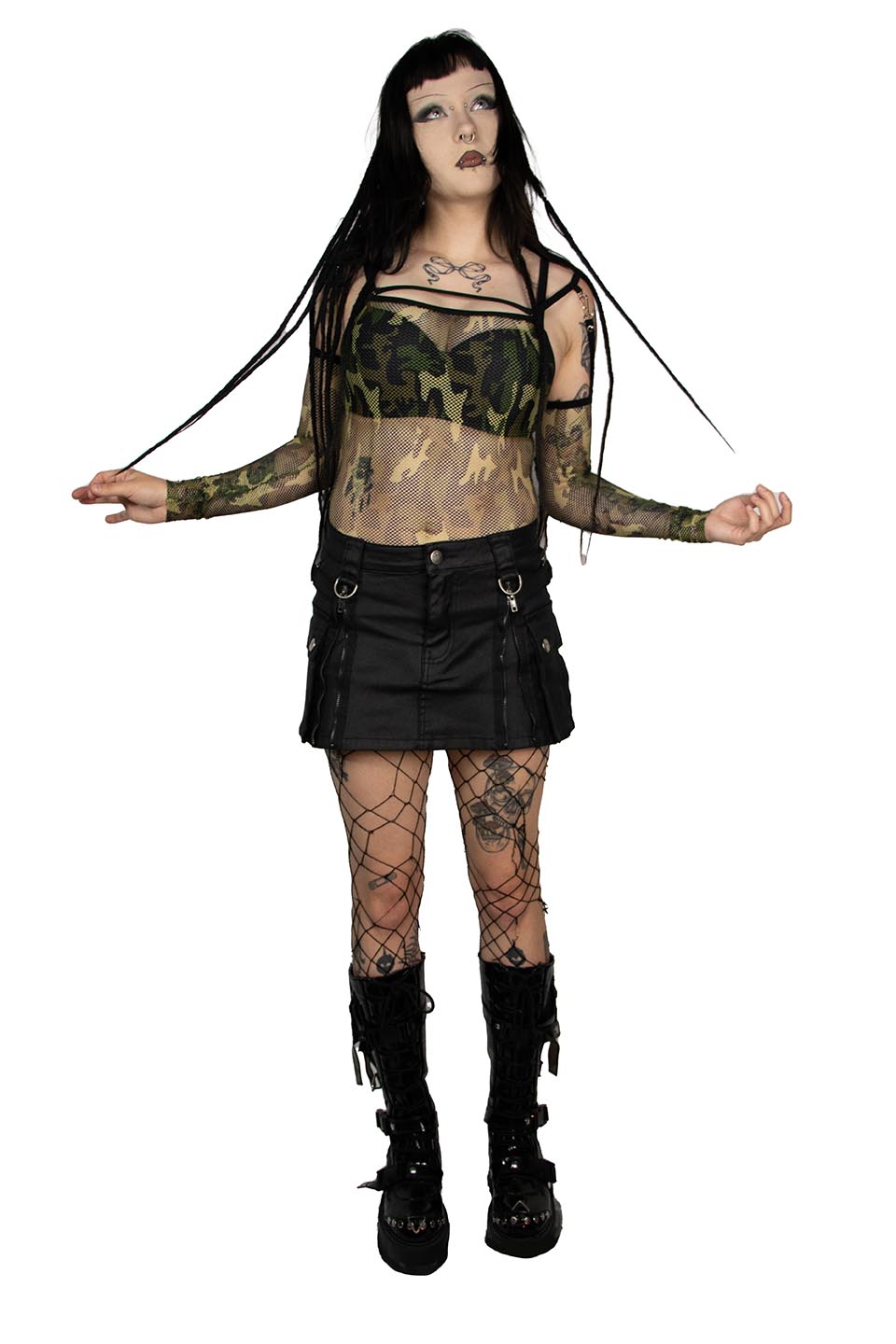 Camo Transformer Fishnet Top-Tops-Lip Service