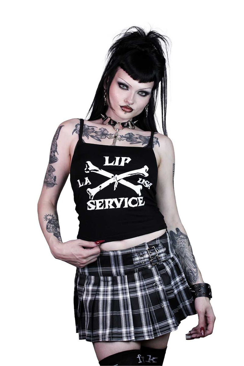 World's End Pleated Mini Skirt in Black Plaid-Skirts-Lip Service