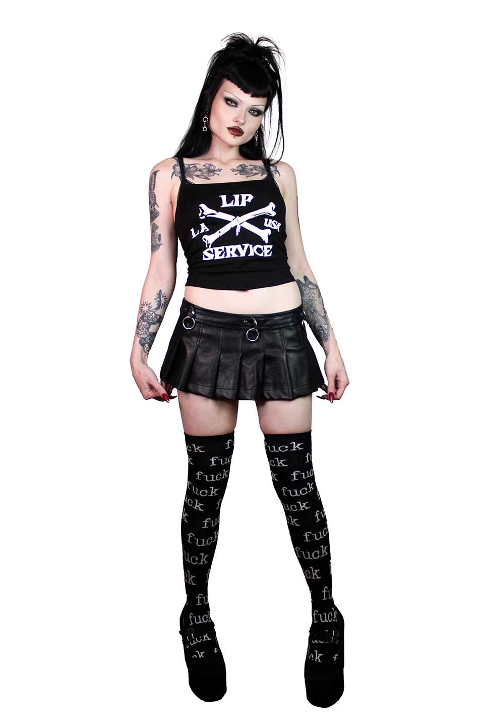Pleated Micro Mini Bondage Skirt in Matte Black Vegan Leather