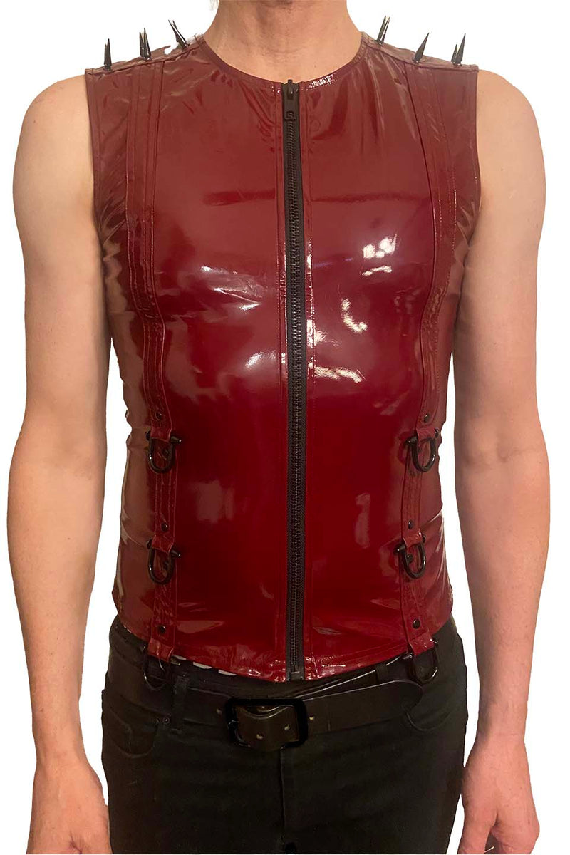 Men's Dungeon Master Sleeveless Vinyl PVC Shirt in Vampire Red-Tops-Lip Service