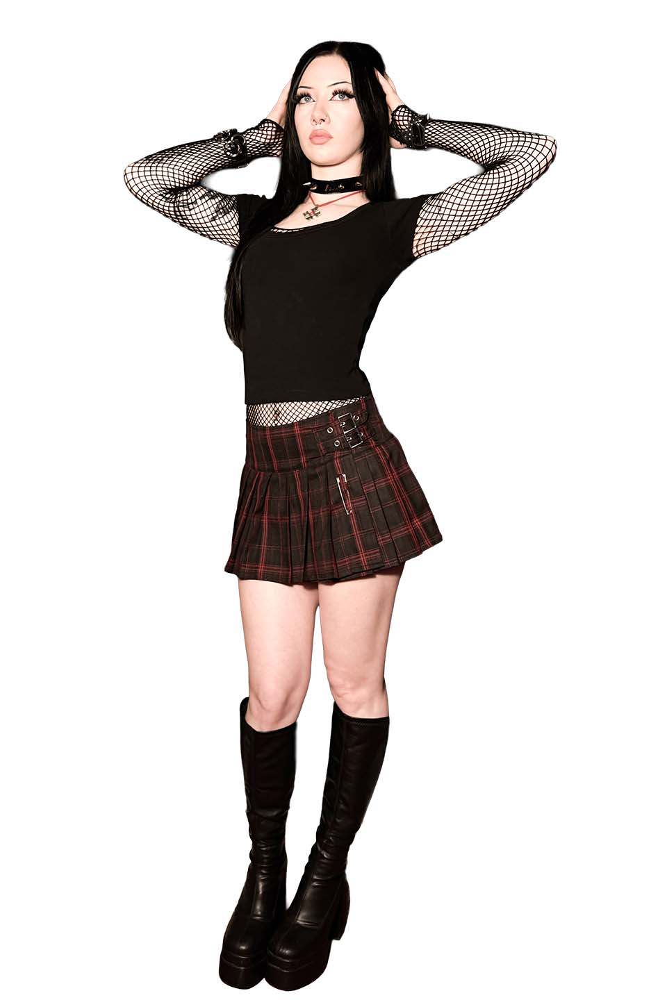 World's End Pleated Mini Skirt in Red & Black Plaid v2-Skirts-Lip