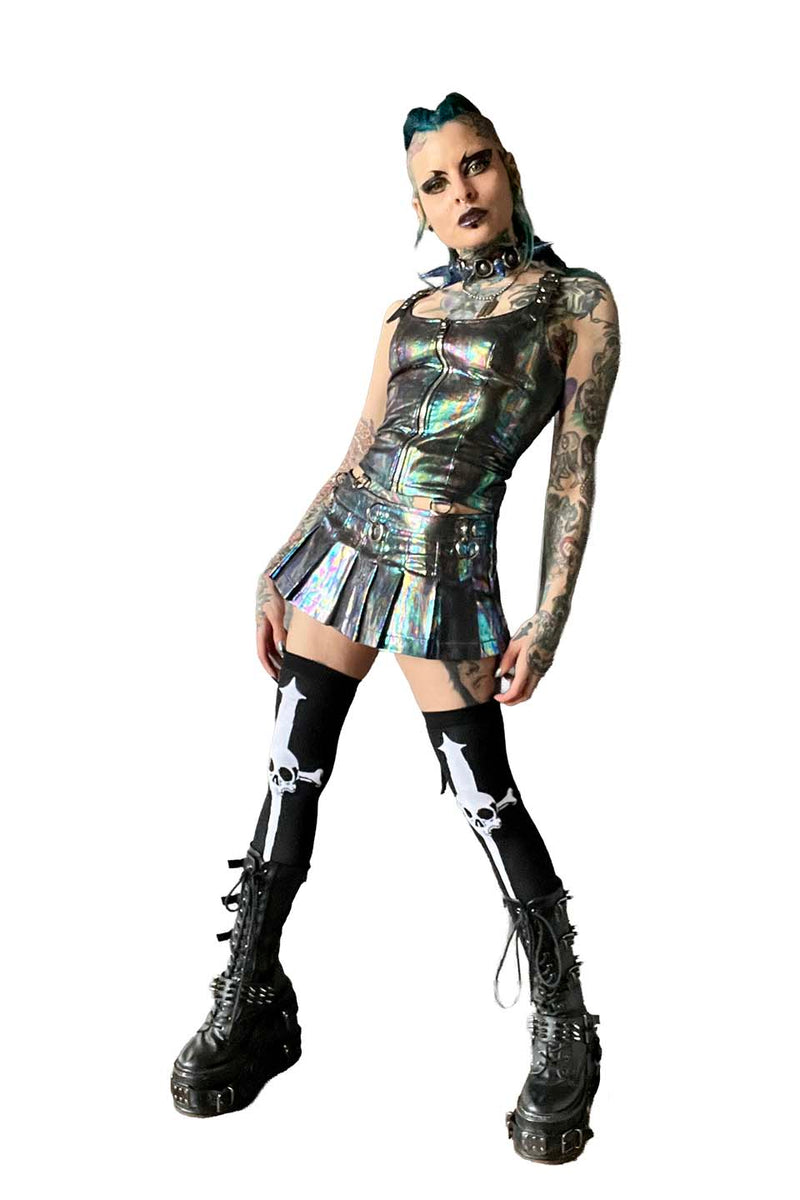 Oil Spill Pleated Micro Mini D-ring Skirt-Bottoms-Lip Service