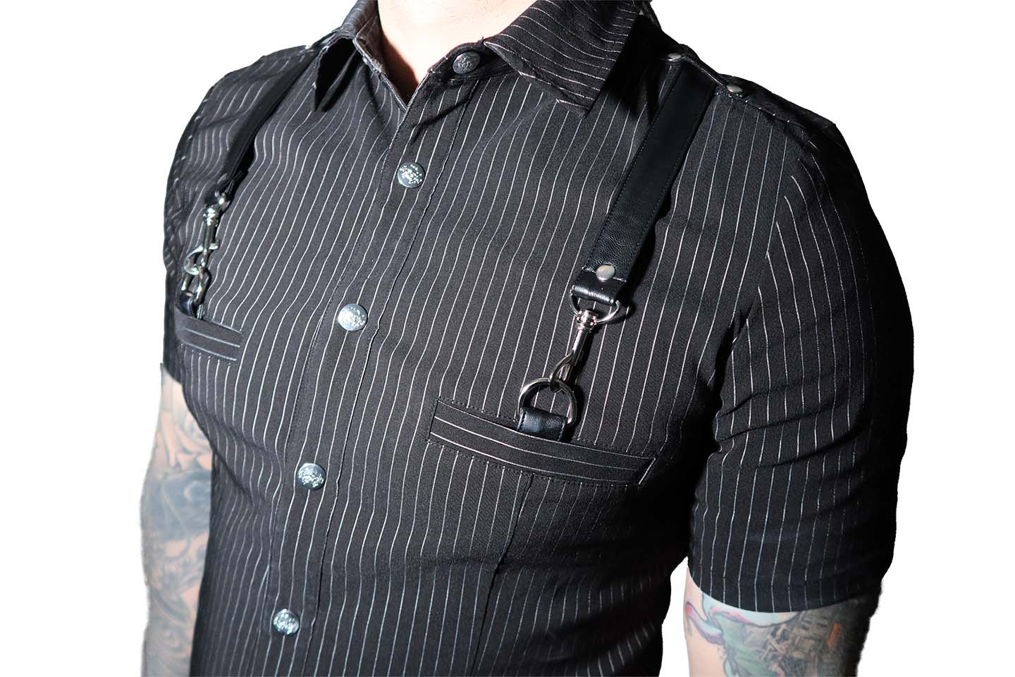 Men's Pinstriped Short Sleeve Gangsta Pranksta Shirt-Tops-Lip Service