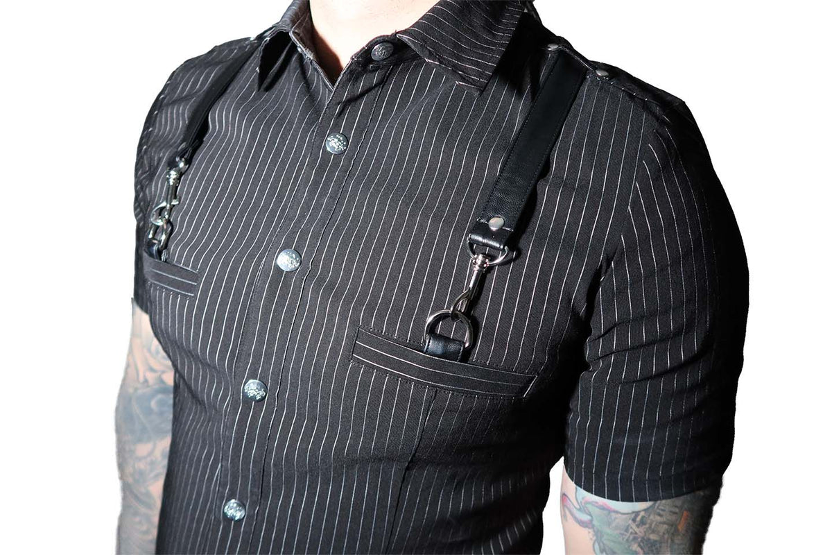 Men's Pinstriped Short Sleeve Gangsta Pranksta Shirt - The Fixer-Tops-Lip Service