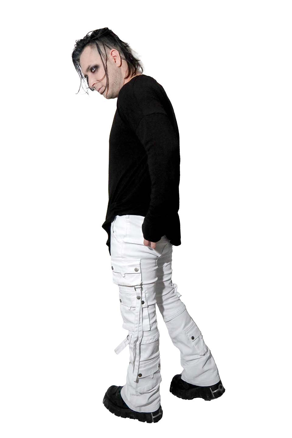 Future Division Wasted Waxed Unisex Cargo Jeans in White-Bottoms-Lip Service