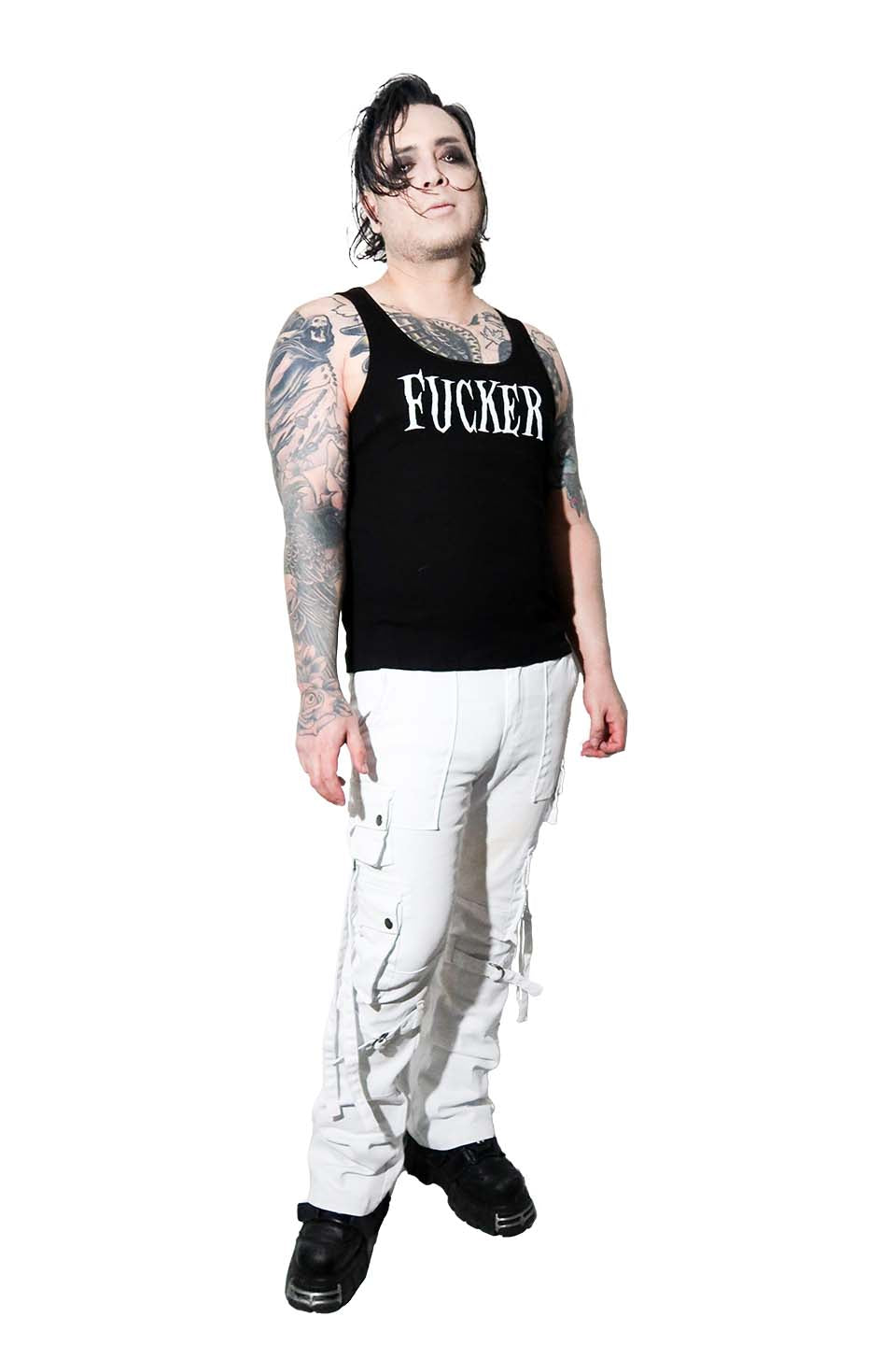 Future Division Wasted Waxed Unisex Cargo Jeans in White-Bottoms-Lip Service