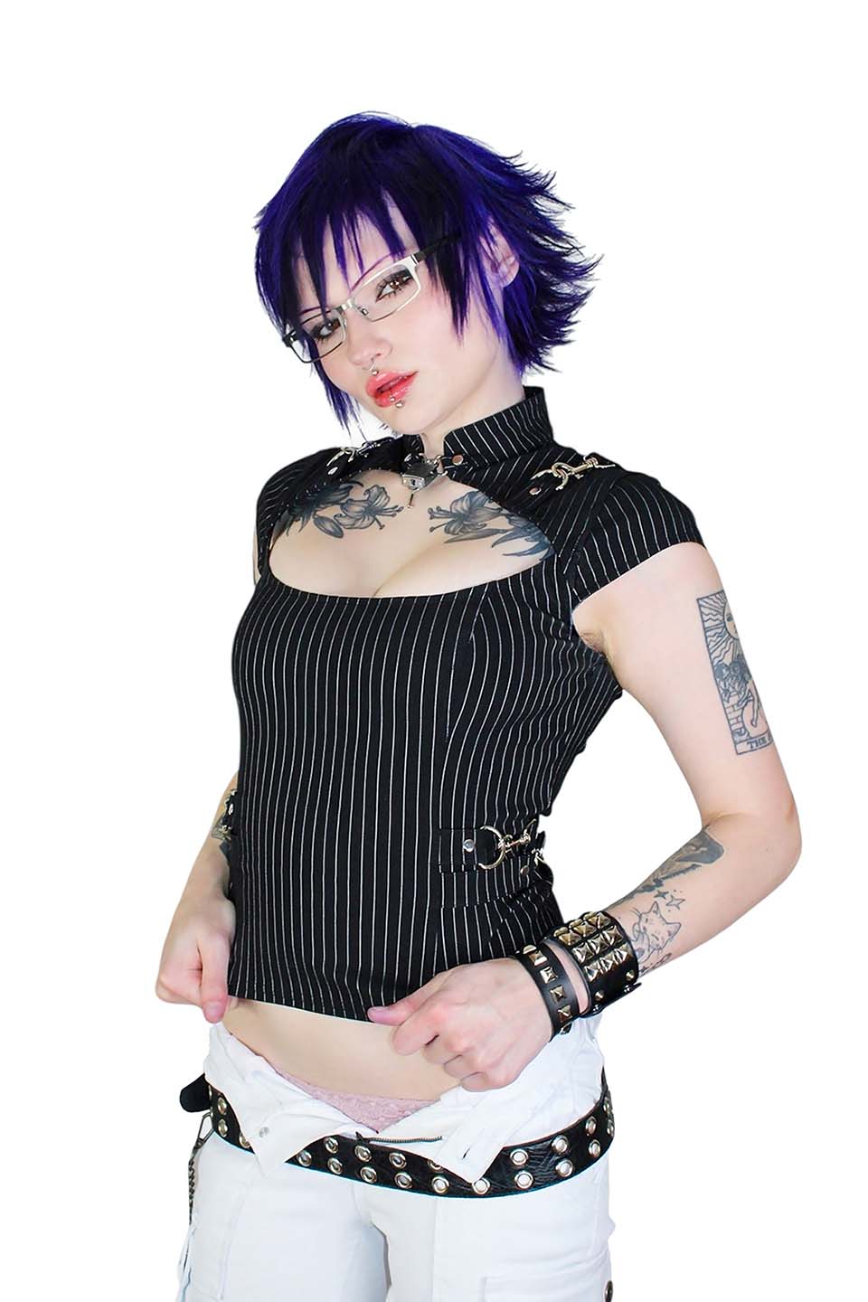 Pinstriped Gangsta Pranksta Lock Top-Tops-Lip Service