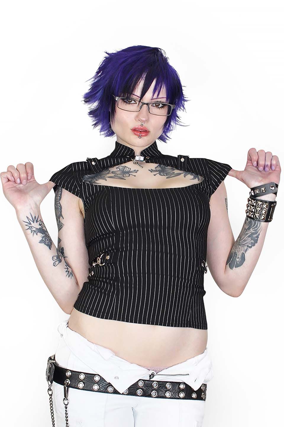 Pinstriped Gangsta Pranksta Lock Top-Tops-Lip Service