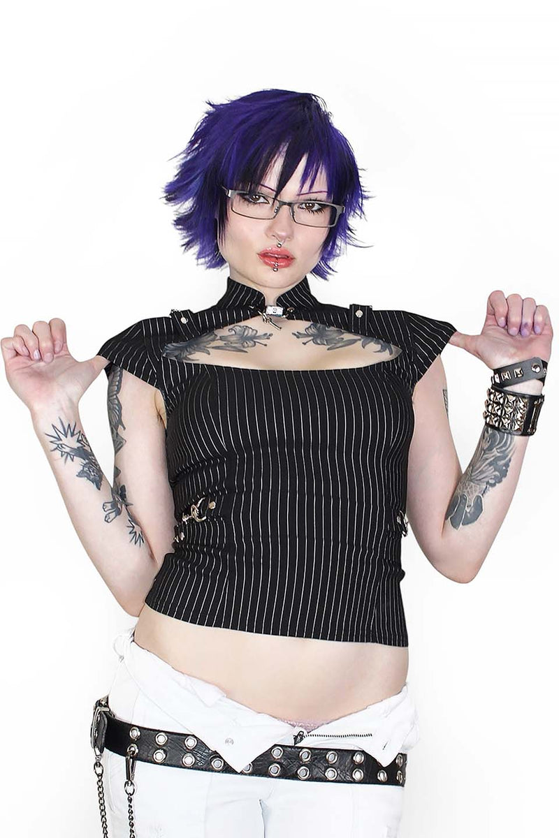 Pinstriped Gangsta Pranksta Lock Top-Tops-Lip Service