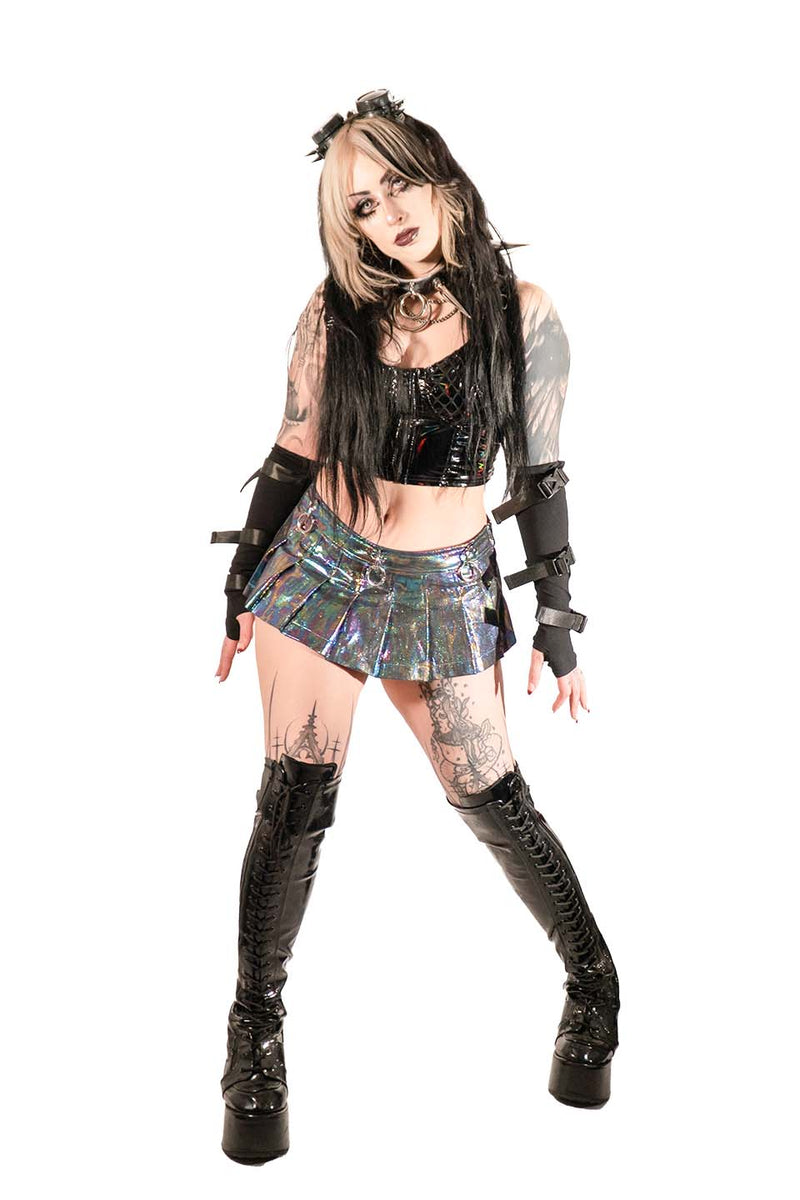 Oil Spill Pleated Micro Mini D-ring Skirt-Bottoms-Lip Service