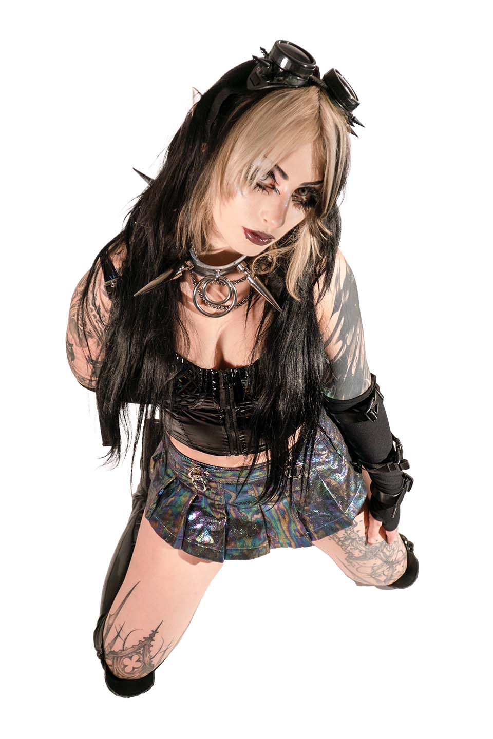 Oil Spill Pleated Micro Mini D-ring Skirt-Bottoms-Lip Service