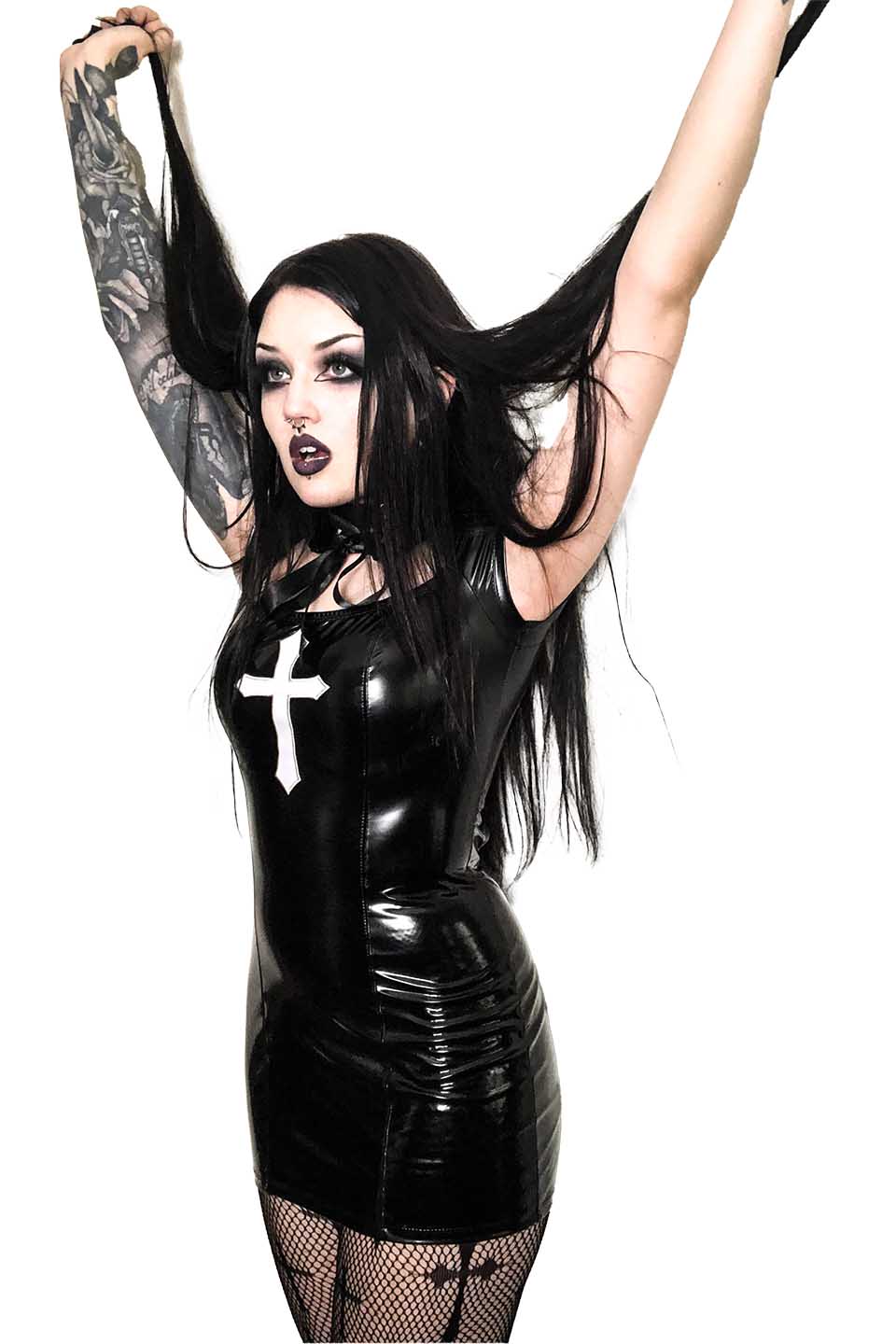 Black Vinyl Houses of the Holy Wicked Sinner Cross Dress-Dresses-Lip Service